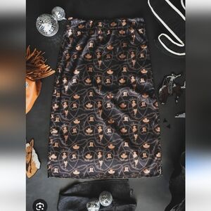 Two 2 Fly NWT Slitastic Howdy Print Black Skirt Western Print Size Medium